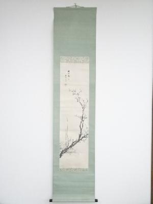 幕末～明治頃　梅坡筆　梅竹　肉筆紙本掛軸（保護箱）